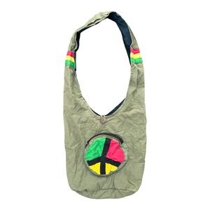Gypsy Rose Hippie peace sign shoulder bag, green, red, yellow, One Love
